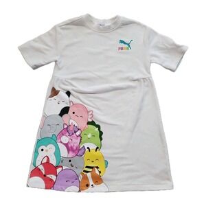PUMA x Squishmallows Girls M (8-10) Graphic T-Shirt Dress White Colorful Animal